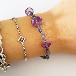 Vintage 925 silver amethyst and gem stone beaded bracelet 7.5”